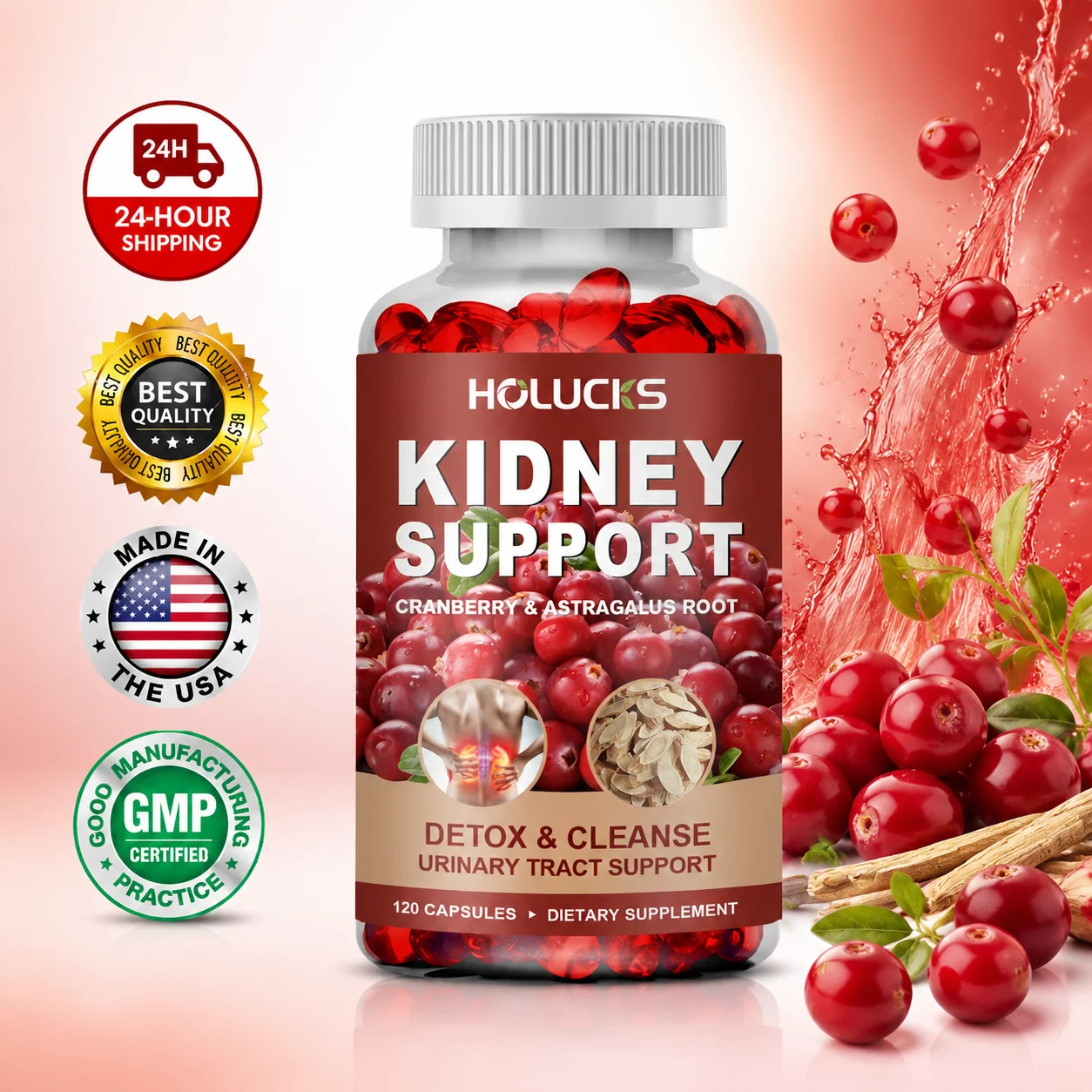 Health With Wellness - Natural Kidney Cleanse Capsules, with Cranberry,